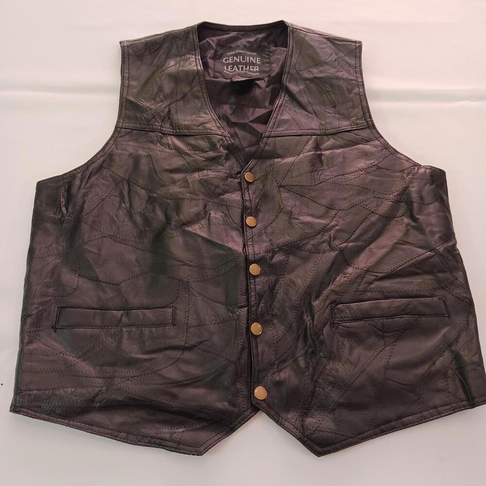 Navarre Leather Company Men's Italian Stone Design Genuine Leather Black Vest L